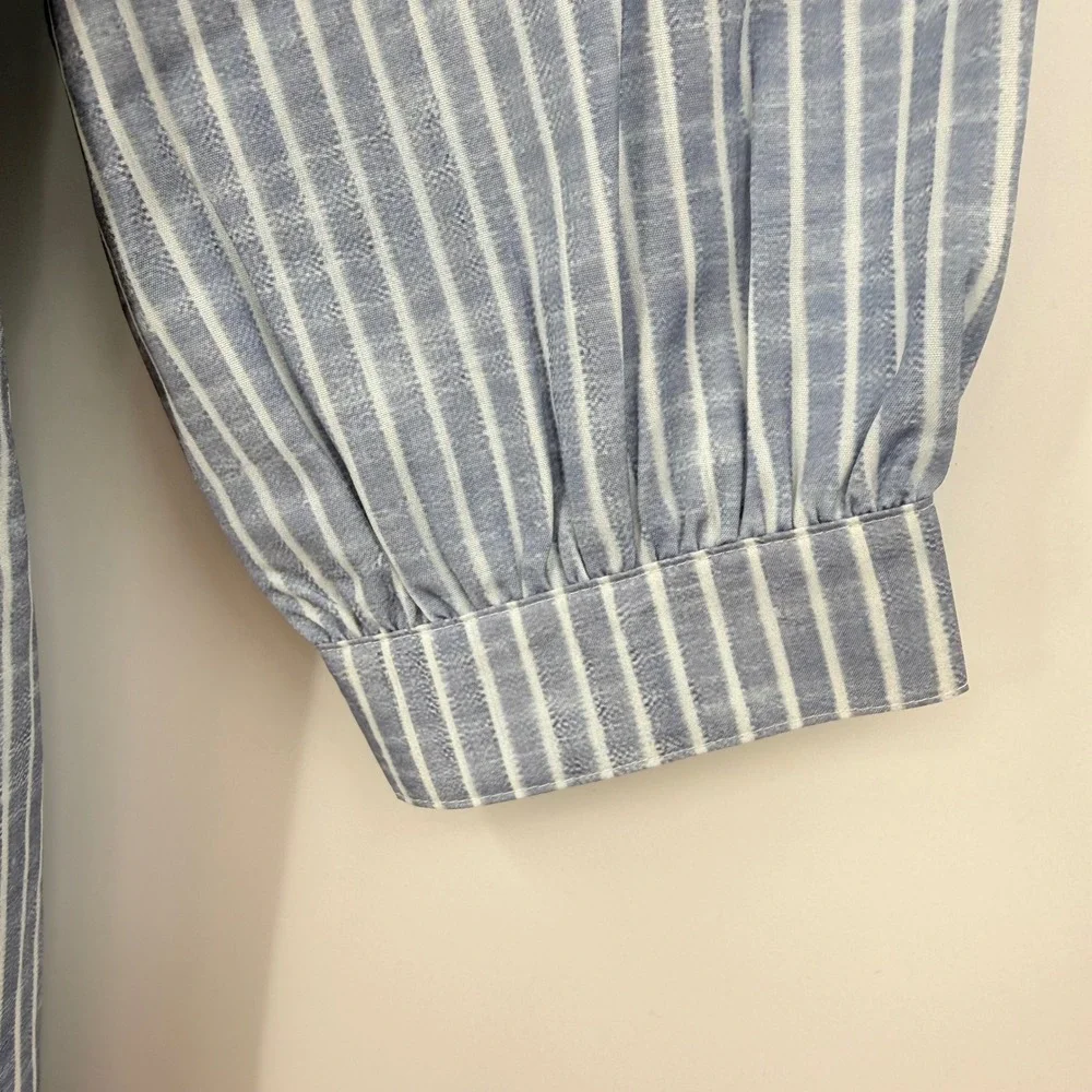 Blue White Striped Tiered Maxi Dress 3/4 Sleeve L Cottagecore Coastal Farmhouse - Picture 5 of 7